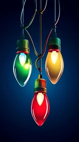 Tri-color pendant bulbs with glossy enamel surfaces on dark field
