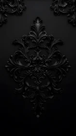 Ornate black baroque floral relief on dark background.