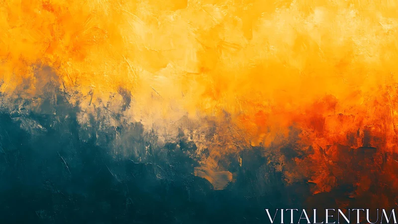 Abstract sunset landscape in bold brushstrokes and vivid colors.