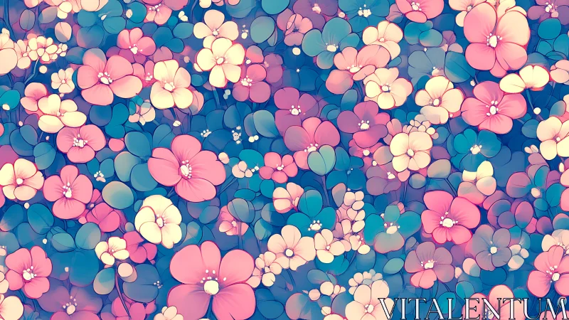 Layered chromatic floral composition with translucent petal tessellation.