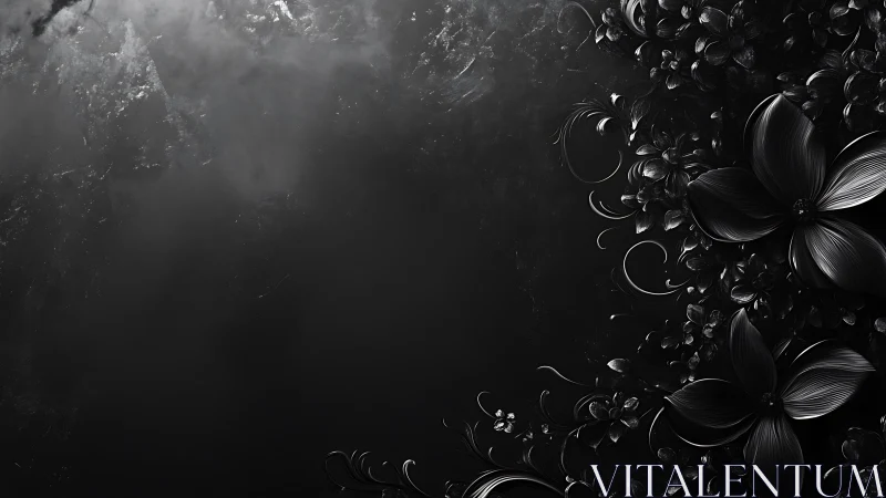Monochrome Floral Border on Textured Dark Background