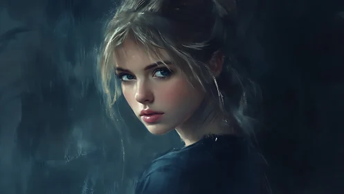 Softly lit digital portrait of a thoughtful young woman.