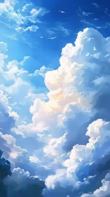 Towering summer clouds rise into deep blue sky