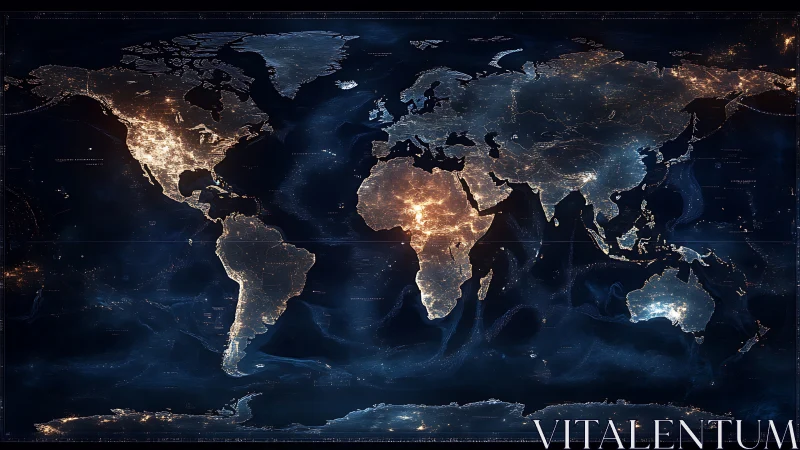 Global nocturnal world map renders illuminated urban networks