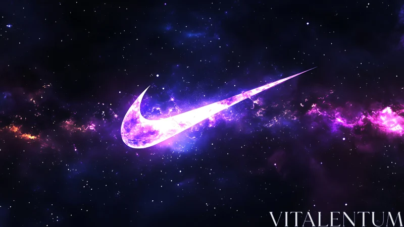 Purple galaxy swoosh logo over deep cosmic backdrop.