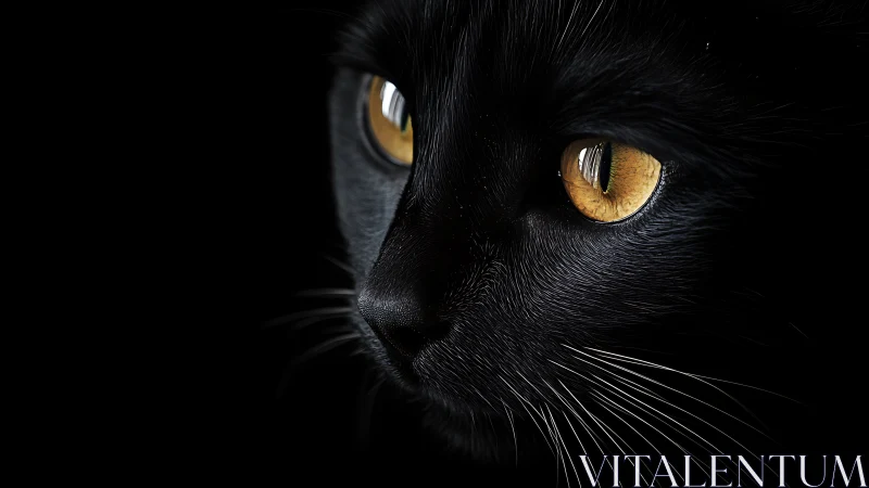 Black Cat with Golden Eyes in Darkness.