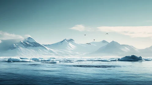 Glacial skyline whispers over teal Arctic waters in silence.