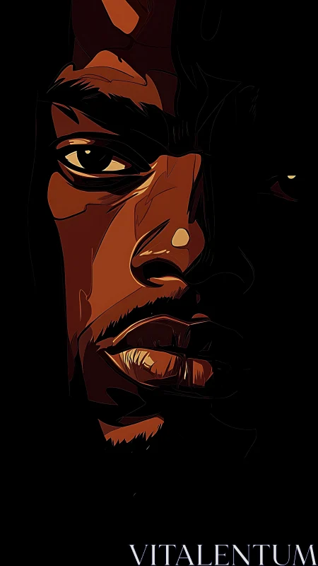 High-contrast vector portrait isolates facial planes with deep shadows