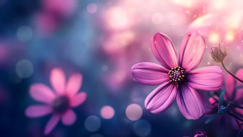 Pink Cosmos Flower in Soft Bokeh Dream.