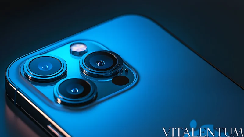 Sleek blue smartphone camera ready to capture your moments.