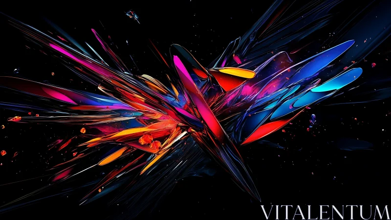 Chromatic vector shards in dynamic digital collision field.