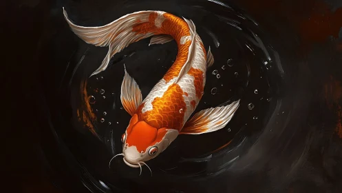 Digital koi portrait with dynamic circular water motion.