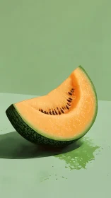 Cantaloupe wedge rendered with high-contrast lighting on flat green