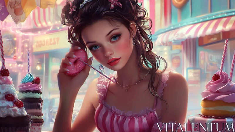 Candy Shop Reverie: Digital Muse Lost in Sweetened Contemplation