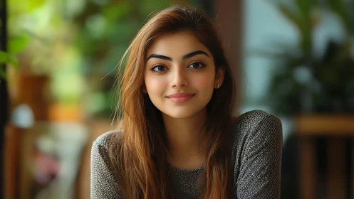 Shallow‑depth portrait with soft bokeh and natural window lighting