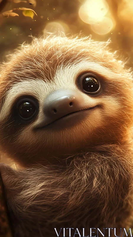 Micro-detailed sloth portrait with cinematic volumetric backlight.