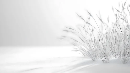 Sparse winter grass on bright snow-covered ground plane.