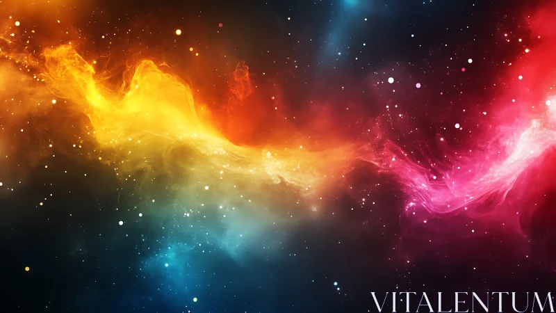 Colorful cosmic nebula band across deep star field.