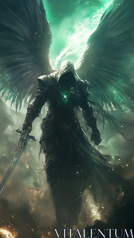 Stormforged Reaper Angel strides from emerald-lit oblivion.