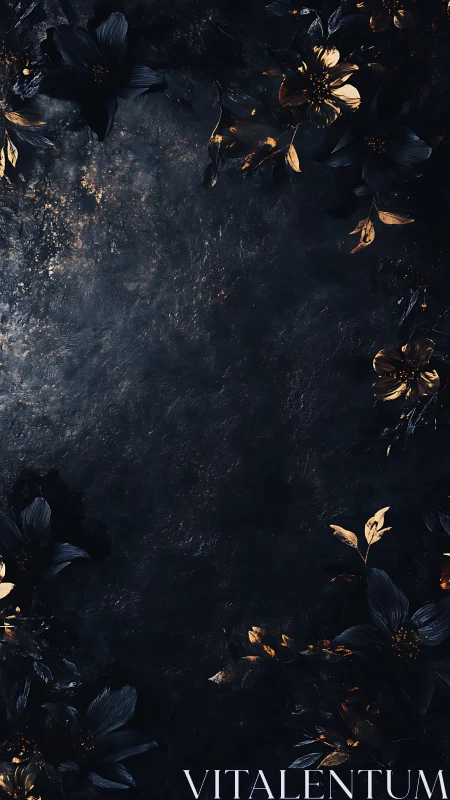 Dark Floral Arrangement with Gold Leaf Accents.