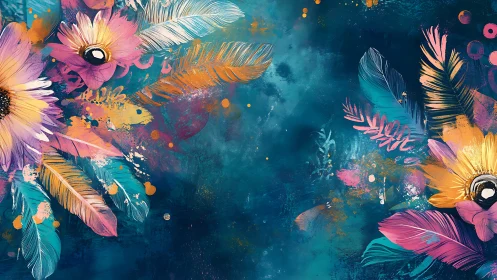 Floral Dreamscape: Vibrant Blooms Against Teal Atmosphere.