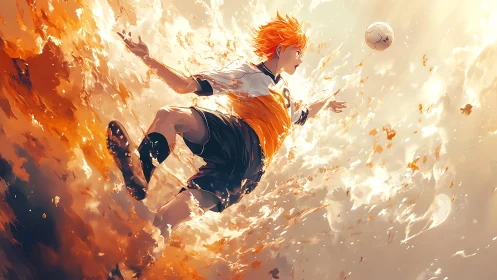 Dynamic soccer player rendered in midair kick motion