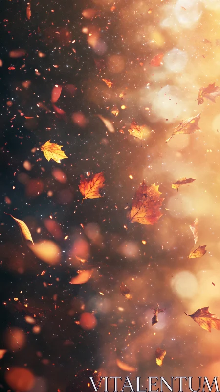 Autumn Leaves Suspended in Warm Light Particles