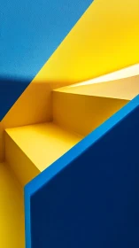 Playful yellow staircase framed by bold blue geometry.