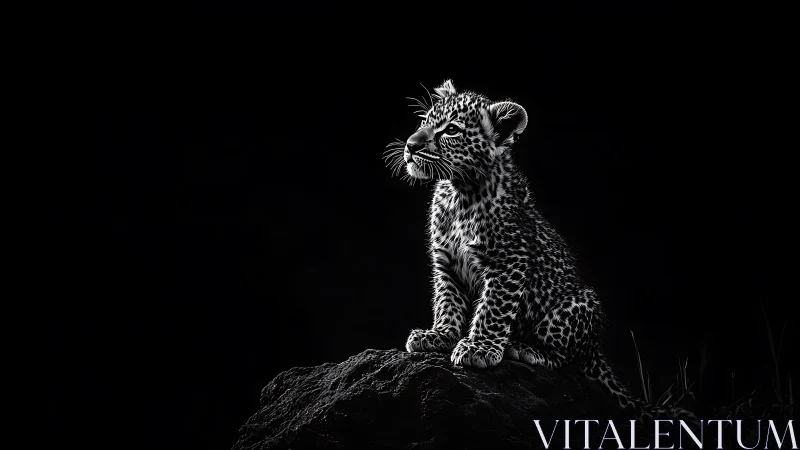 High contrast leopard cub portrait isolates form against void