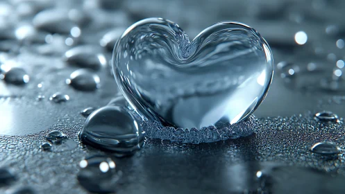 Water droplet shaped like heart on dark surface