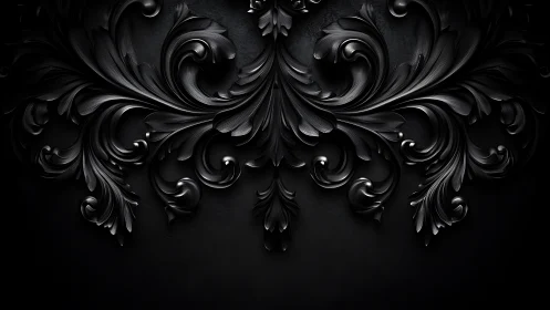 Dark ornamental scrollwork in symmetrical baroque relief.