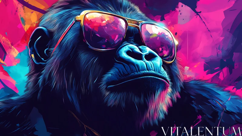 Neon gorilla in mirrored shades radiates bold urban attitude