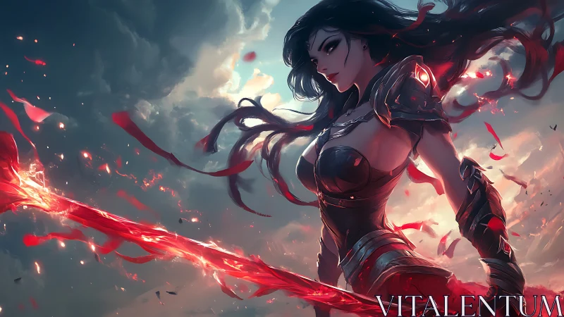 Stormlit warrior channels a blazing red magic blade with calm
