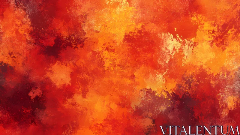 Vibrant Abstract Painting with Fiery Red and Orange Brushstrokes.