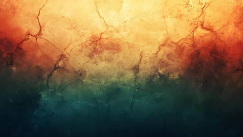 Abstract cracked textured wall with warm and cool gradient colors.