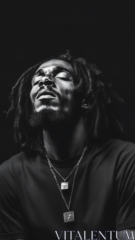 Monochrome portrait with directional key lighting on subject.