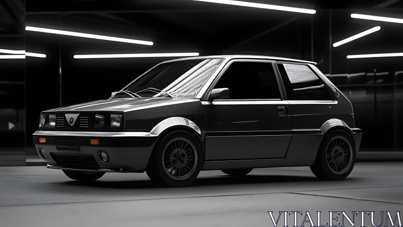 Retro hot hatch prowls beneath neon-lit geometric tunnels