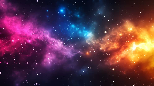 Colorful cosmic nebula stretching across a starry sky.