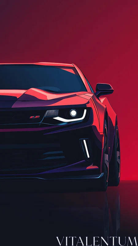 Neon red muscle car poised in bold night glow portrait.
