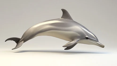 Sleek metallic dolphin model isolated on neutral background.