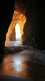 Sunlit tide portal glows inside a secret seaside cavern.