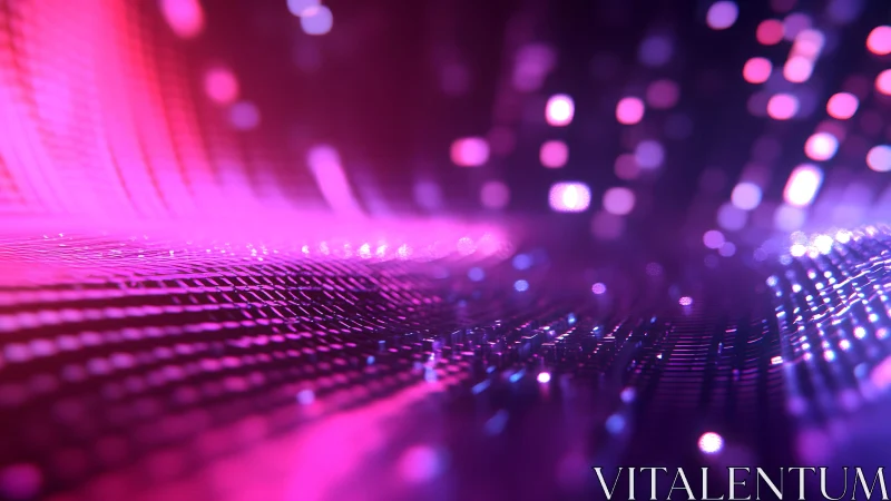 Futuristic digital wave with glowing pink and purple lights, abstract style.