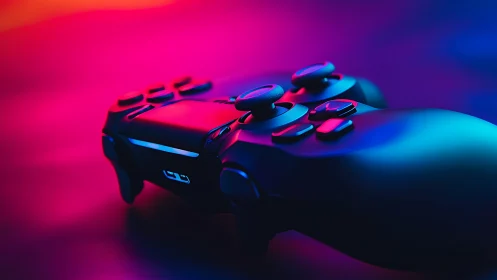 Neon tides of color wash a game controller into future dreams