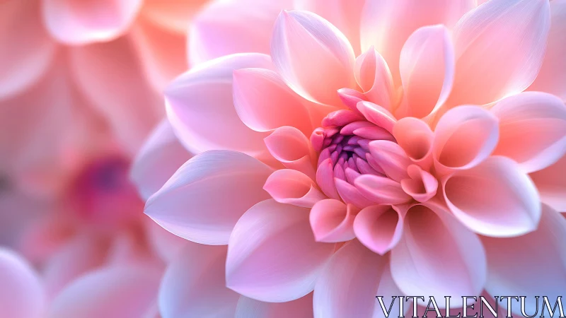 Pink Dahlia Blossom Macro. Soft petaled layers illuminated.