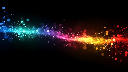 Multicolored luminous particle band traverses black background