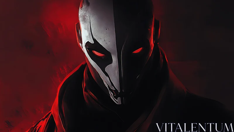 Symmetrical cybernetic mask silhouette with saturated red rim light