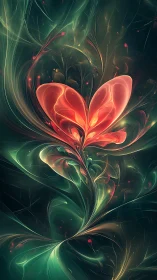Glowing abstract flower unfolds softly in swirling dark light