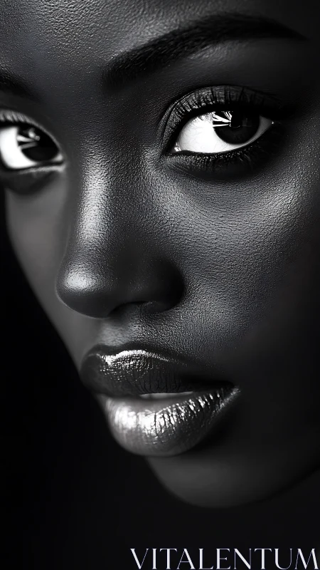 Close portrait shows glossy lips and detailed skin texture