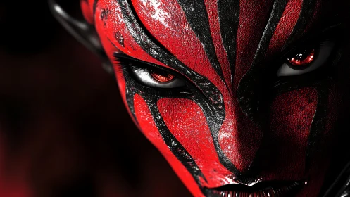 Crimson warpaint stares through the shadows and refuses mercy