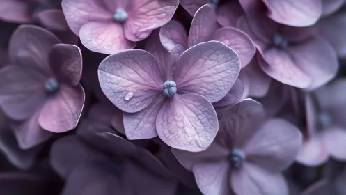 Delicate Purple Hydrangea Petals in Macro Detail.
